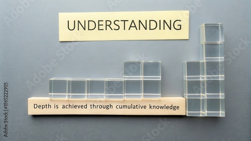 Structured progression of clear acrylic blocks illustrating understanding and cumulative knowledge growth
