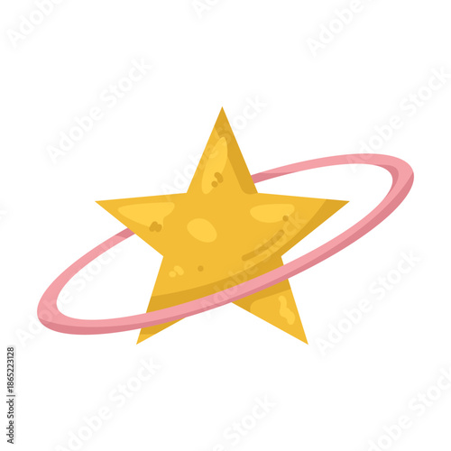 Illustration of Yellow Star with Pink Orbit