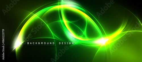 Bright green energy flows, curves intersect. Dark backdrop emphasizes luminous lines, creating dynamic visual effect. Modern design element.