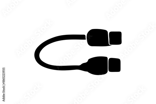 Black USB split cable icon isolated on white background, connector adapter vector
