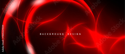 Abstract red design features flowing lines, curves. Dark background enhances vibrant glow, modern aesthetic. Text reads background design.