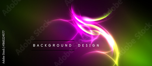 Vibrant abstract design. Swirling light shapes dominate dark background. Colors blend, creating dynamic visual effect. Text reads background design.