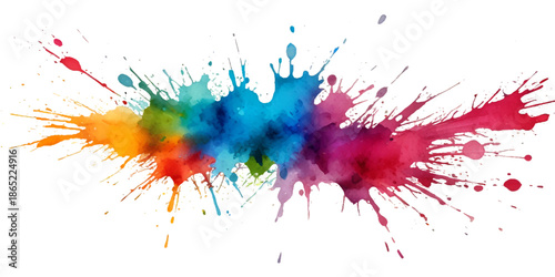 Colorful rainbow Holi paint color powder splash explosion isolated in transparent background