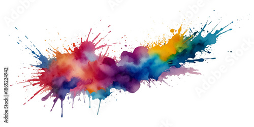 Colorful rainbow Holi paint color powder splash explosion isolated in transparent background