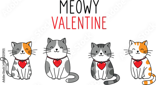 Meowy valentine's day cats with hearts cute feline love on valentine's day