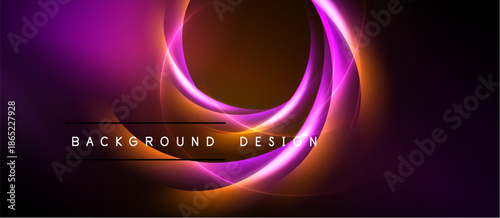 Abstract swirls, vibrant colors, dark background. Dynamic composition creates modern visual impact. Text reads background design.