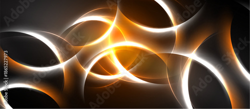 Abstract design features flowing lines, warm colors, bright center. Dynamic composition creates energy, visual interest.