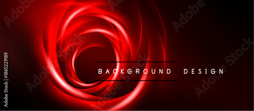 Red swirl design. Dynamic lines create vortex effect. Dark background enhances glowing intensity. Modern abstract presentation.