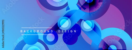 Abstract blue purple design. Circles overlap creating dynamic visual effect. Modern background suitable for various projects.