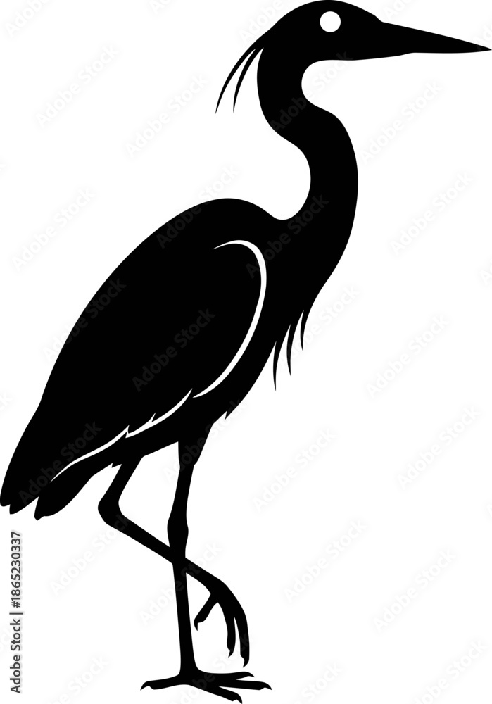 Obraz premium Black Silhouette of a Great Blue Heron Standing Still Vector Illustration