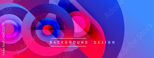Abstract vibrant circles overlap. Gradient colors blend, creating dynamic background design. Modern aesthetic, visually appealing composition.