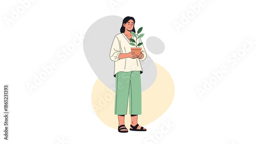 Woman Holding Potted Plant, Eco-Friendly Lifestyle, Growth Concept