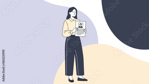 Woman Holding Resume with Photo, Job Application, Recruitment, Modern Style Illustration