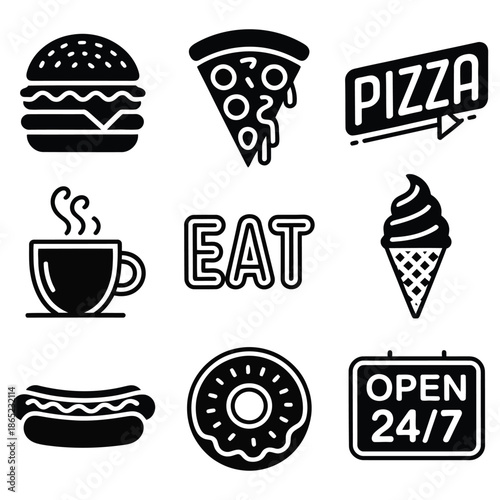 Hamburger pizza food eat coffee ice cream hotdog donut open restaurant fastfood meal dinner lunch takeaway menu delicious snacks element
