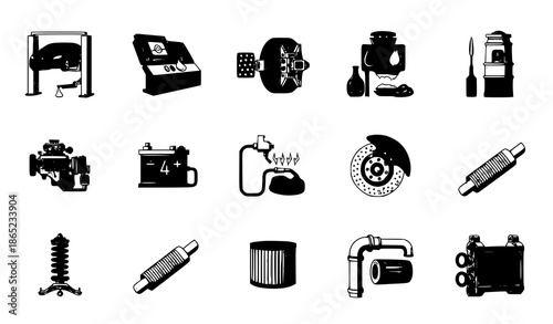 Car repair and maintenance work icons vector illustration isolated on white background