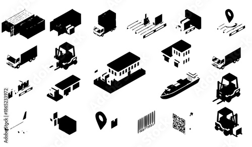 Isometric logistics and cargo icons vector set on white background for transportation and supply chain design