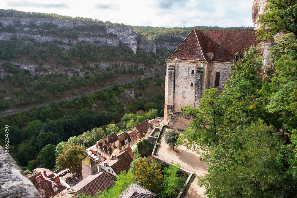 Fototapeta premium Village of Rocamadour in France, perched on a cliff in a valley