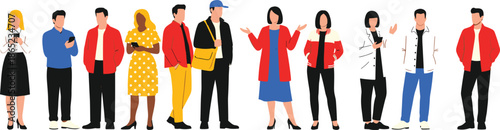 Group of Diverse People Standing and Communicating, Flat Style Characters Illustration Isolated on White Background