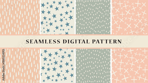 Seamless digital pattern with star and geometric designs in pastel colors for creative projects and backgrounds with seamless pattern and star pattern