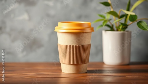 Recycled paper coffee cup with lid, ready to go,  brown,  beverage