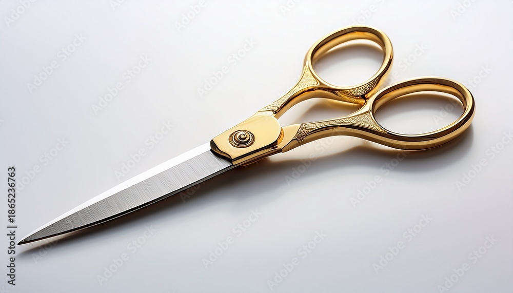 Fototapeta premium elegant gold scissors on white background sharp blades craft tool precision cutting