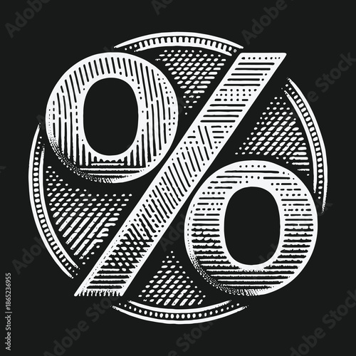 Engraved Percentage Sign Illustration: Finance Discount and Promotion Concept.