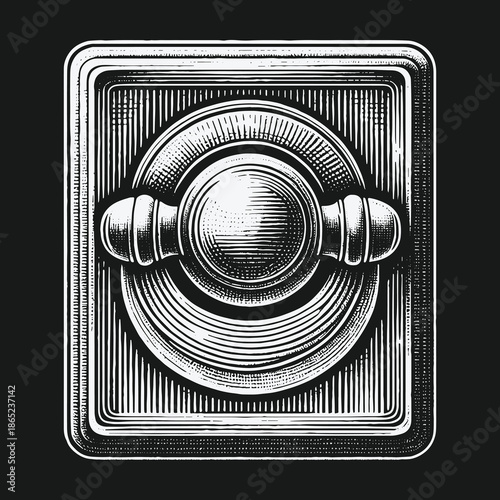 Detailed Engraving of a Vintage Door Knob on a Square Plate.
