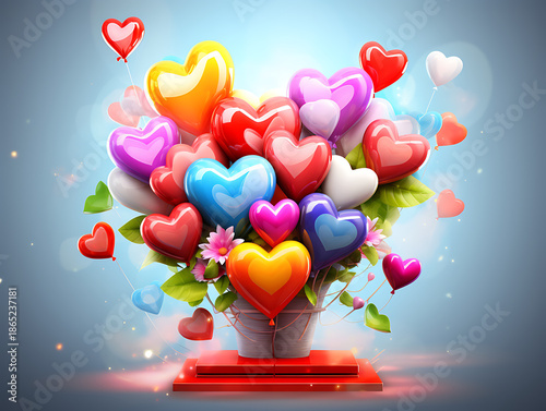 colorful balloons in the shape of heart, Happy valentines day with heart balloon background
