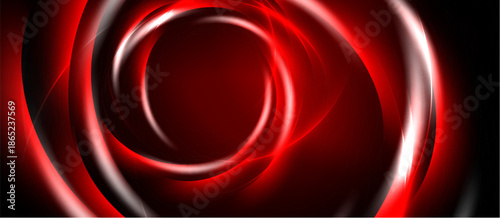 Abstract red swirl design. Dark background creates dramatic visual impact. Smooth curves suggest motion, energy.