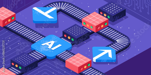 AI Business Automation Abstract Vector Illustration – AI Technology Concept