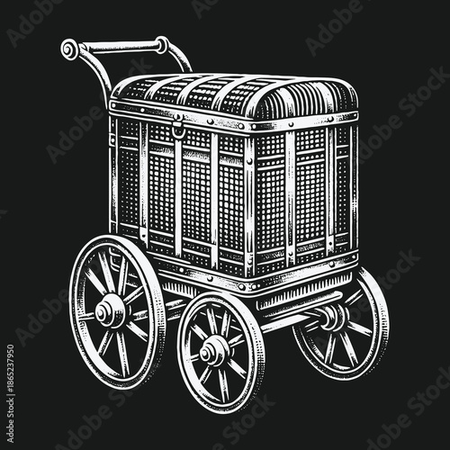 Vintage Luggage Cart Illustration: A Timeless Travel Companion.