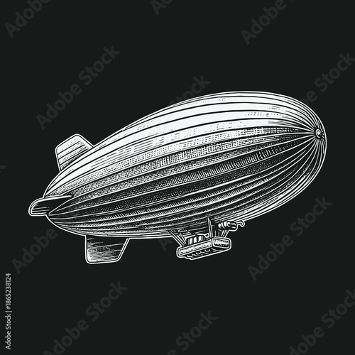 Vintage Airship Illustration: A Detailed Engraving of a Classic Dirigible.