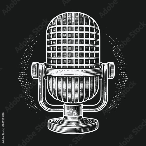 Vintage Microphone Illustration: A Classic Symbol of Audio Recording.