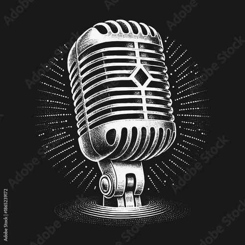 Vintage Microphone Illustration: Classic Design for Audio Recording and Broadcasting.