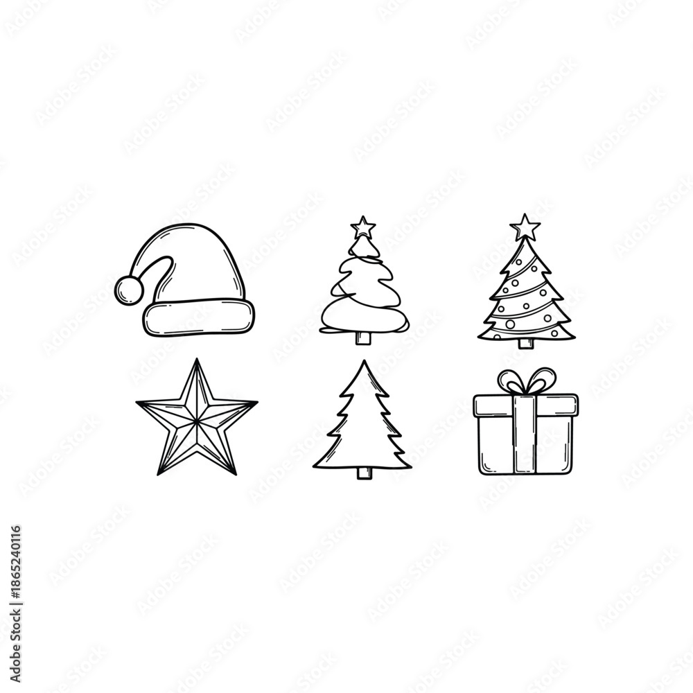 Fototapeta premium Hand drawn christmas icons sketch set