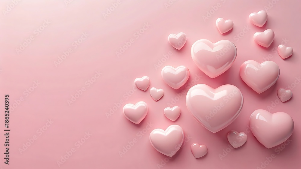 Fototapeta premium Light Pink Hearts on Solid Pink Background with Copy Space