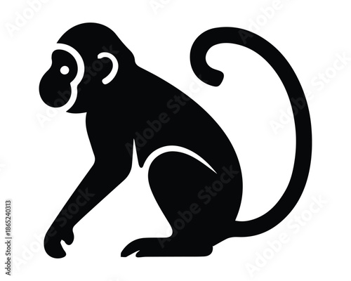 Professional Primate Silhouette Icon - High Contrast Black Monkey Vector Graphic for Wildlife Safety