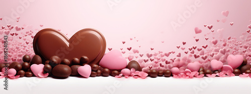 pink easter background with flowers, Variedade de chocolate no fundo escuro, com espaço de cópia
