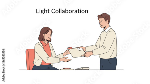 Colleagues Exchanging Documents in Office Setting, Business Collaboration