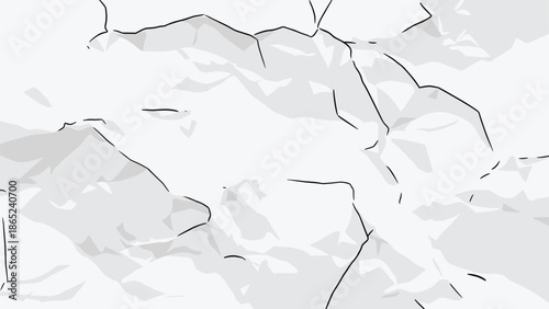 Abstract composition of light gray shapes and thin black lines creating a mountain-like or crumpled paper texture.