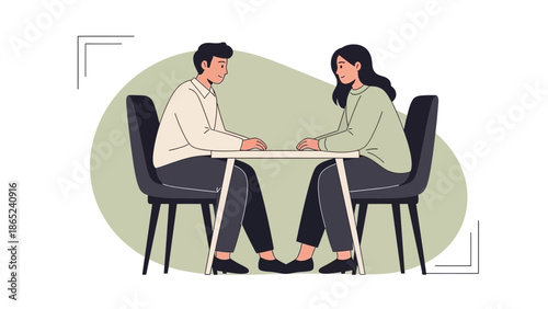 Couple sitting at table, illustration