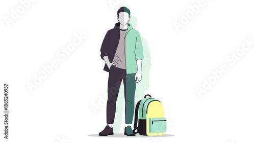 Split Personality Man with Backpack - Dual Identity Concept