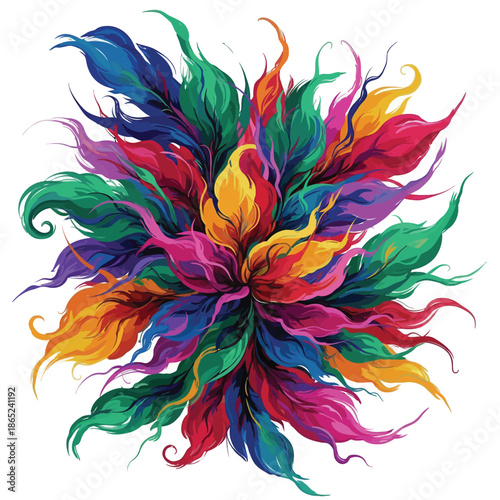 Abstract colorful floral ornament featuring a seamless nature pattern with summer flowers and orange swirls in a vintage vector illustration style for an artful leaf decoration background