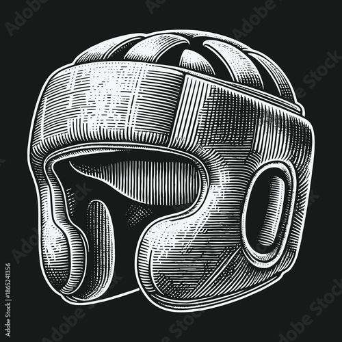 Detailed Engraving of a Protective Boxing Headgear for Safety.