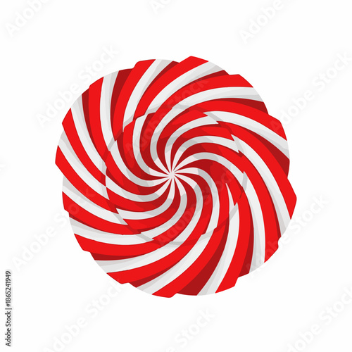 Festive peppermint swirl pattern with red white stripes on white background. Peppermint swirl creates classic holiday candy aesthetic, evoking seasonal joy.