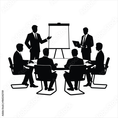 Business Presentation Meeting Silhouette with Team Discussion