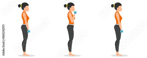 step by step women do dumbbell weight lifting exercises while standing
