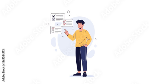 Man checking off tasks on a to-do list, planning and organization concept