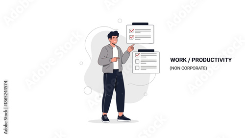 Man checking off tasks on clipboard, concept of productivity and organization