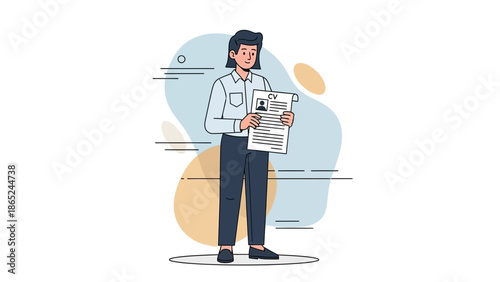 Job Applicant Holding Resume CV Document with Photo and Personal Details